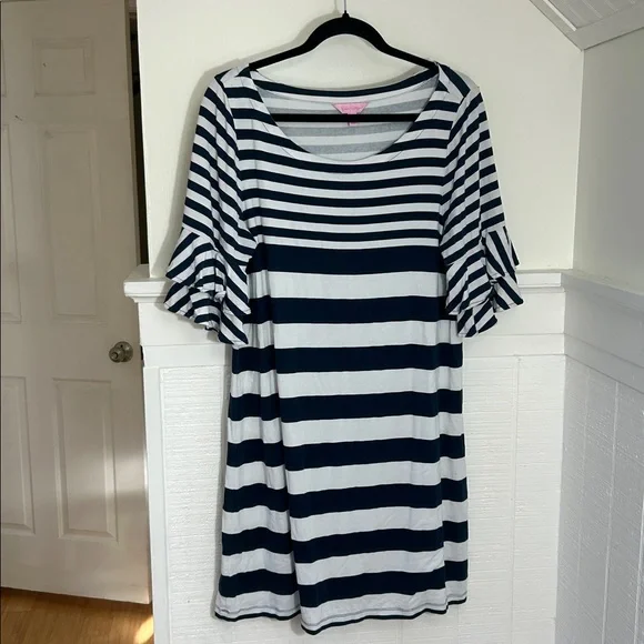 Lilly Pulitzer Lula Dress size Large, navy and white stripes - Picture 2 of 9